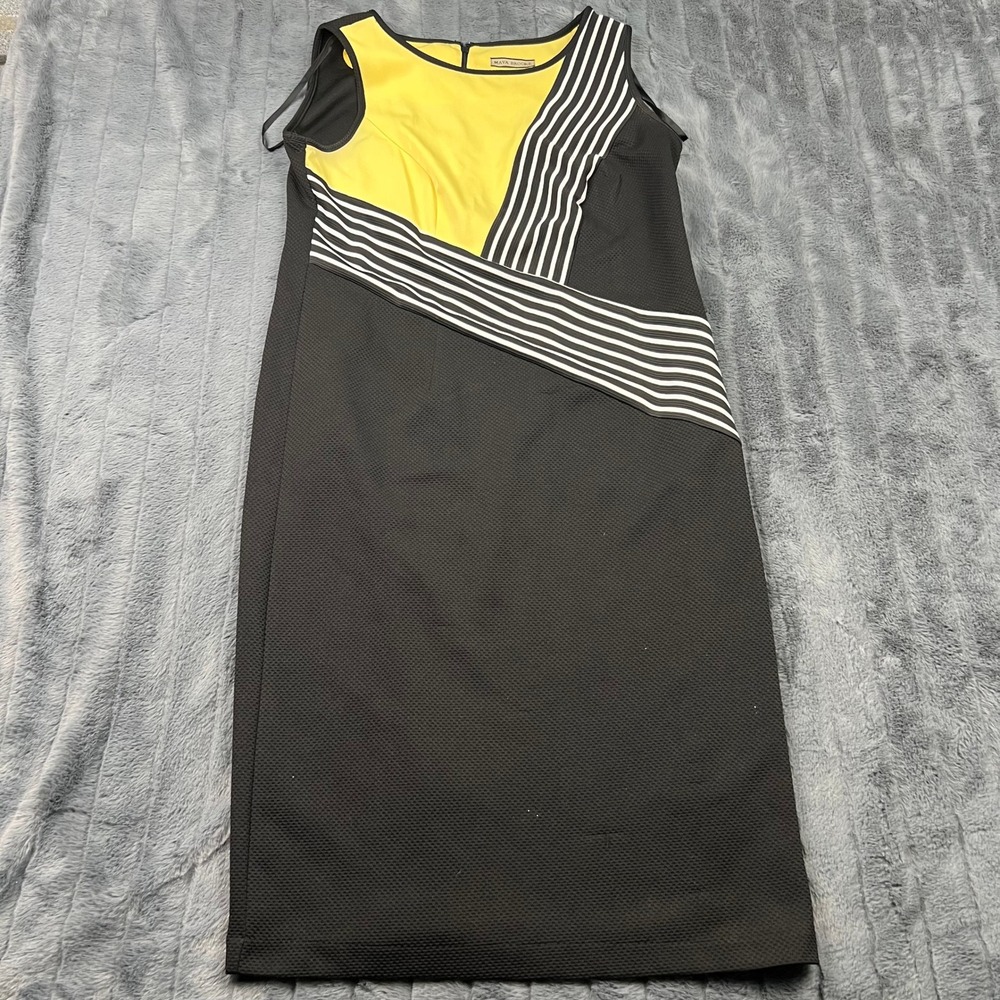 Maya Brooke Womens Yellow Black Striped Colorblock Sheath Dress Size 10 RN146847